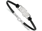 LogoArt Sterling Silver Georgia Institute Of Technology Leather Bracelet Small Center