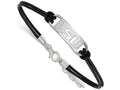 LogoArt Sterling Silver Louisiana State University Leather Bracelet Small Center