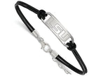 LogoArt Sterling Silver Louisiana State University Leather Bracelet Small Center