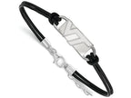 LogoArt Sterling Silver Virginia Tech Leather Bracelet Small Center