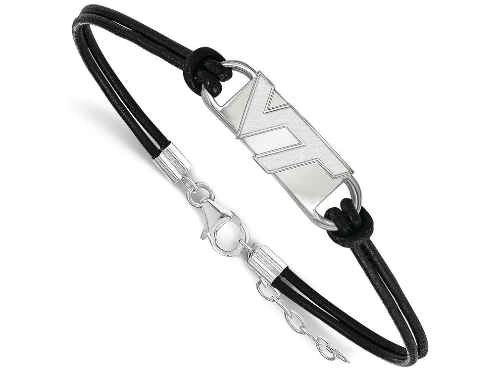 LogoArt Sterling Silver Virginia Tech Leather Bracelet Small Center