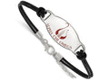 Logoart 925 Sterling Silver Alpha Chi Omega Enameled Oval Black Leather Bracelet