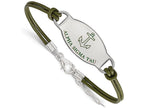 LogoArt Sterling Silver Alpha Sigma Tau Enameled Oval Leather Bracelet