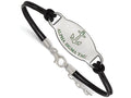 Logoart 925 Sterling Silver Alpha Sigma Tau Enameled Oval Black Leather Bracelet