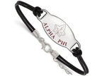 Logoart 925 Sterling Silver Alpha Phi Enameled Black Leather Bracelet