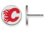 LogoArt Sterling Silver Calgary Flames Small Enamel Disc Earrings