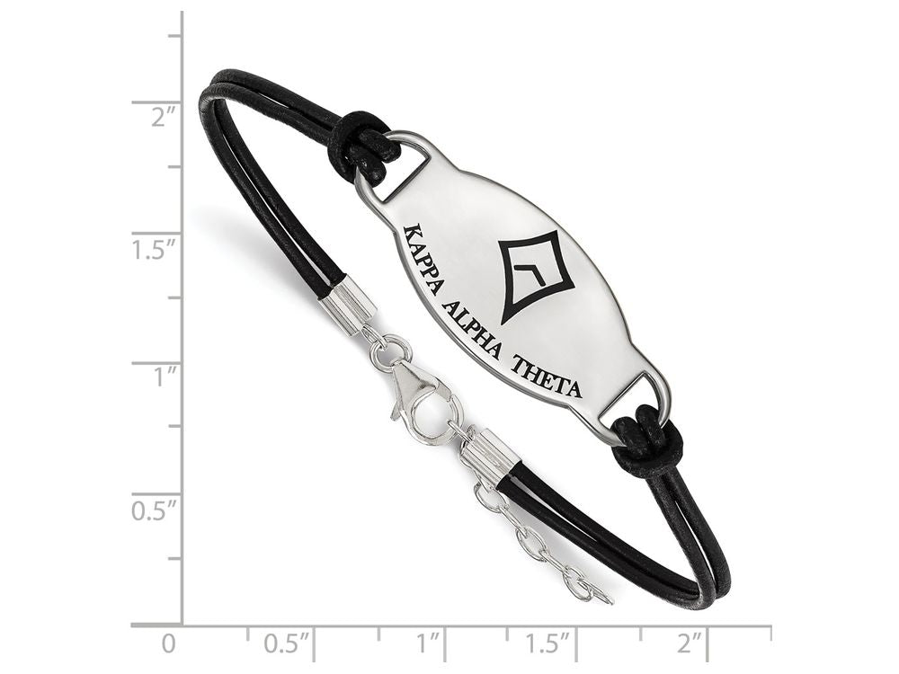 LogoArt Sterling Silver Kappa Alpha Theta Enameled Oval Leather Bracelet