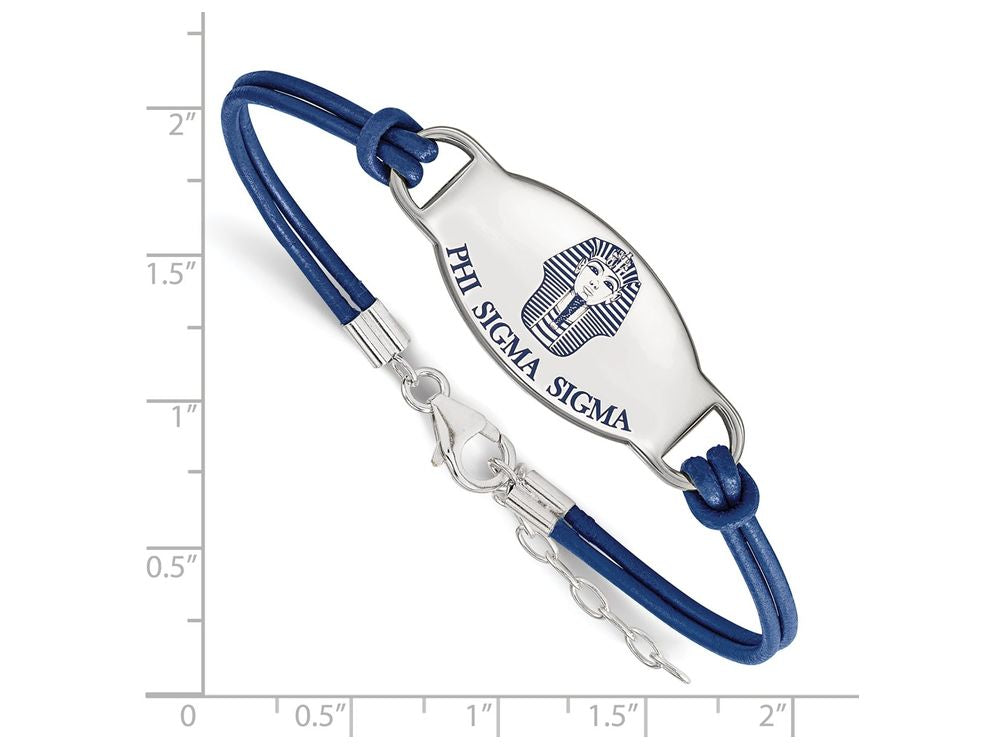 LogoArt Sterling Silver Phi Sigma Sigma Enameled Oval Leather Bracelet