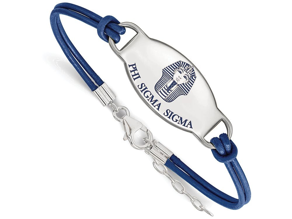 LogoArt Sterling Silver Phi Sigma Sigma Enameled Oval Leather Bracelet