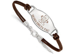 LogoArt Sterling Silver Sigma Delta Tau Enameled Oval Leather Bracelet