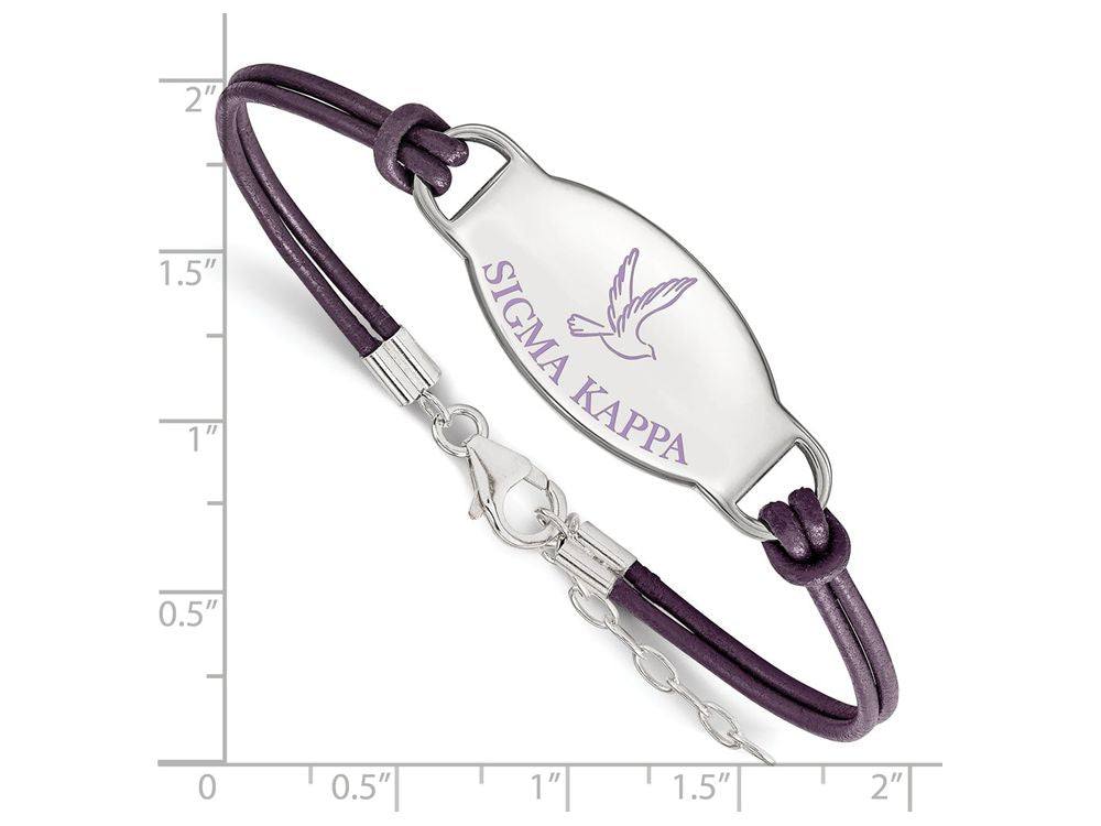 LogoArt Sterling Silver Sigma Kappa Enameled Oval Leather Bracelet