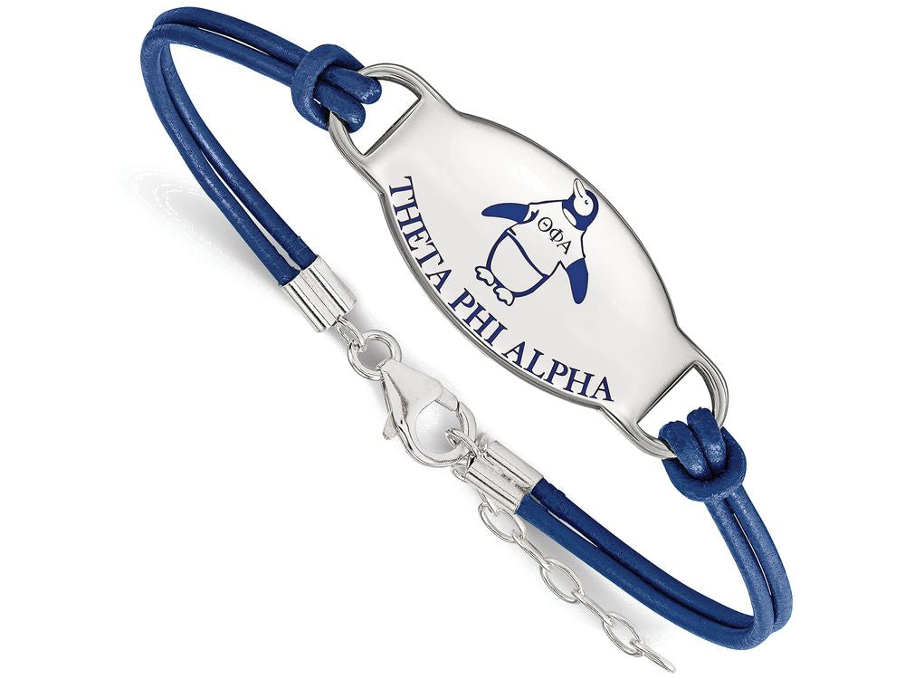 LogoArt Sterling Silver Theta Phi Alpha Enameled Leather Bracelet