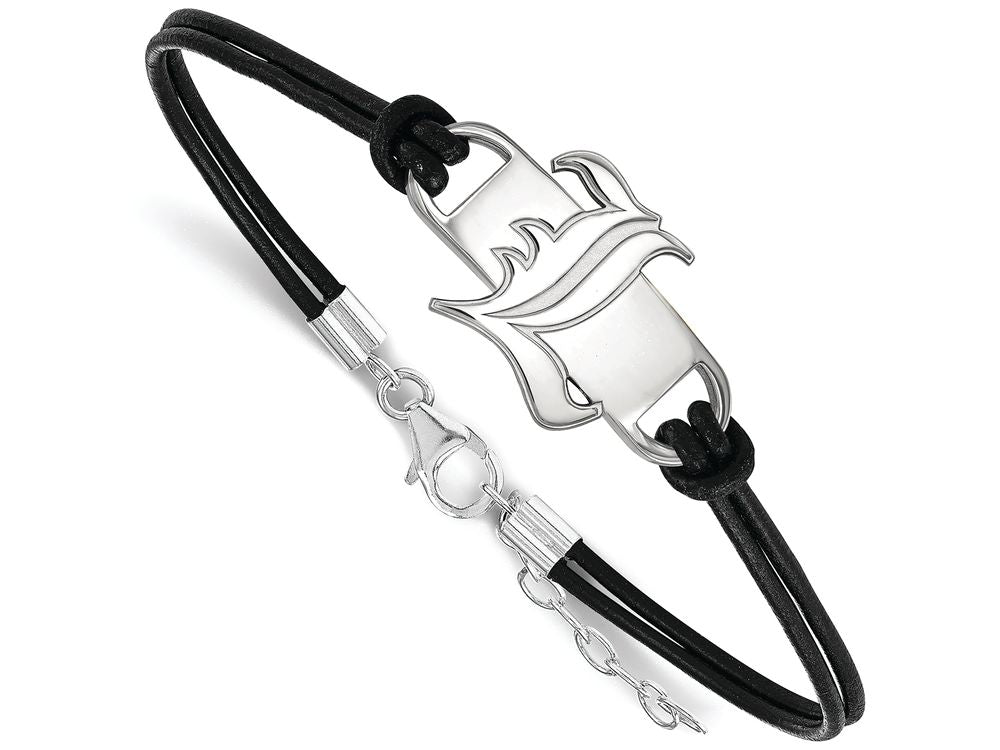 LogoArt Sterling Silver University Of Louisville Leather Bracelet Small Center