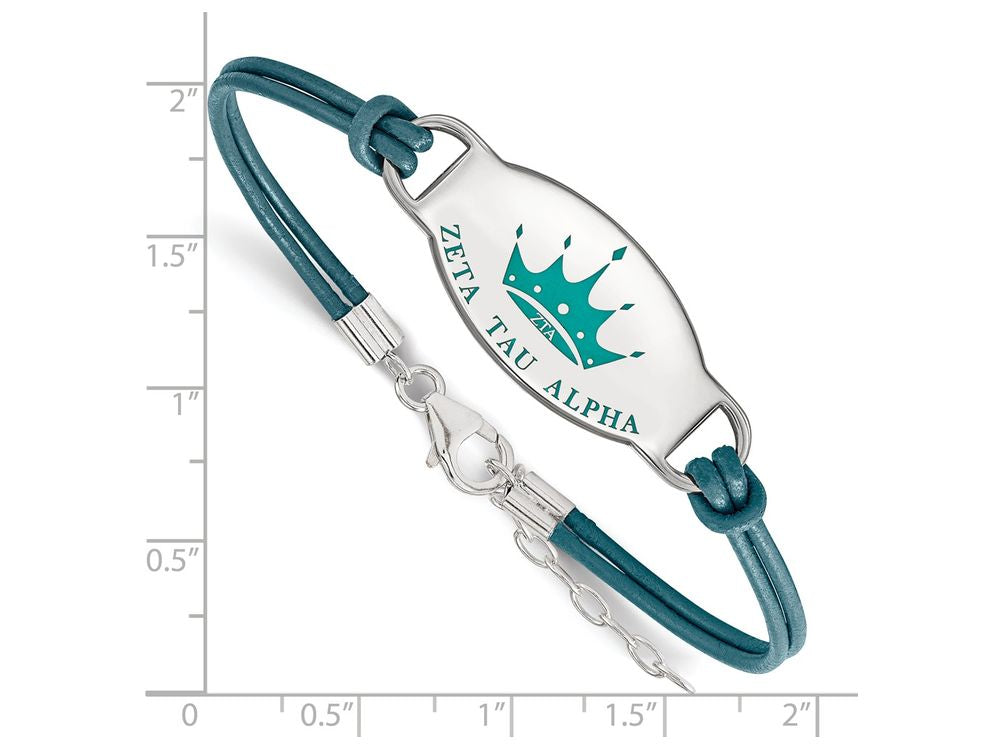LogoArt Sterling Silver Zeta Tau Alpha Enameled Oval Leather Bracelet