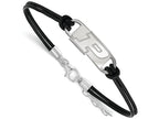 LogoArt Sterling Silver Purdue Leather Bracelet Small Center