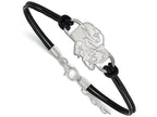 LogoArt Sterling Silver University Of Kansas Leather Bracelet Small Center