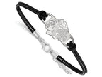 LogoArt Sterling Silver Chicago Blackhawks Leather Bracelet Small Center