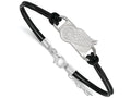 LogoArt Sterling Silver Detroit Red Wings Leather Bracelet Small Center