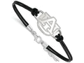 LogoArt Sterling Silver Auburn University Leather Bracelet Small Center