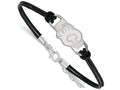 Logoart 925 Sterling Silver Calgary Flames Small Center Leather Bracelet