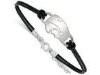 LogoArt Sterling Silver Kansas State University Leather Bracelet Small Center