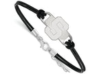 LogoArt Sterling Silver Michigan State University Leather Bracelet Small Center