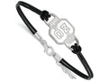 LogoArt Sterling Silver North Carolina State University Leather Bracelet Small Center