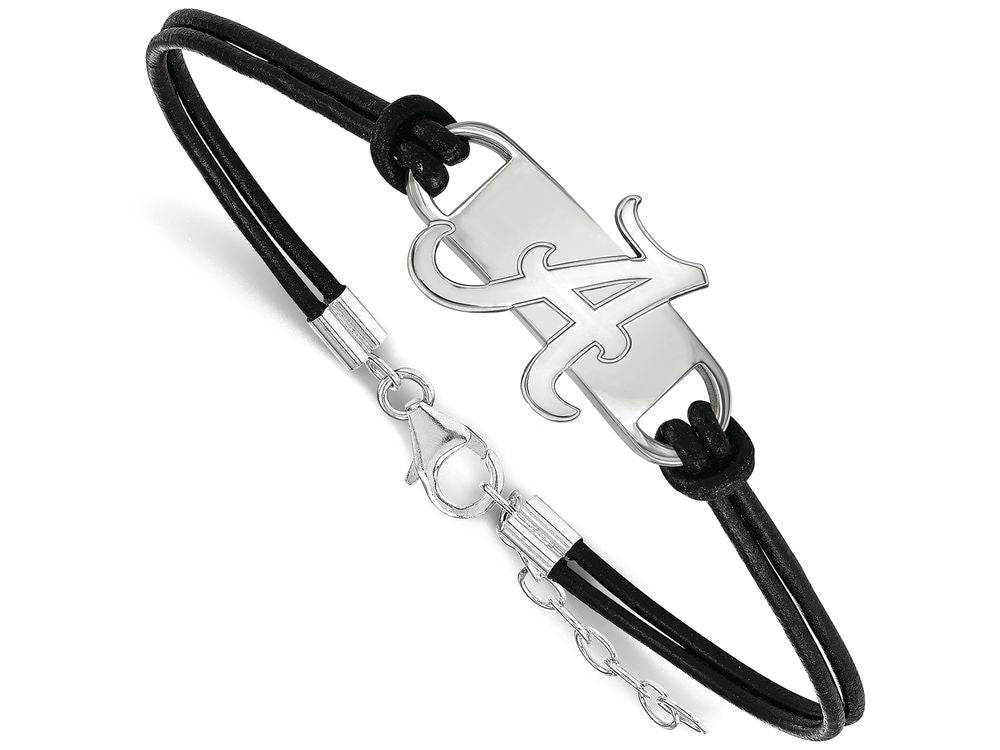LogoArt Sterling Silver University Of Alabama Leather Bracelet Small Center