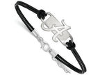 LogoArt Sterling Silver University Of Alabama Leather Bracelet Small Center