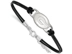 LogoArt Sterling Silver University Of Georgia Leather Bracelet Small Center