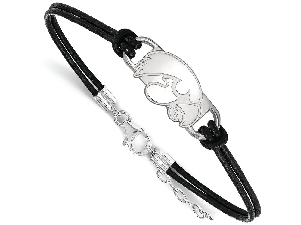 LogoArt Sterling Silver University Of Iowa Leather Bracelet Small Center