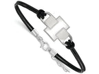 LogoArt Sterling Silver University Of Illinois Leather Bracelet Small Center