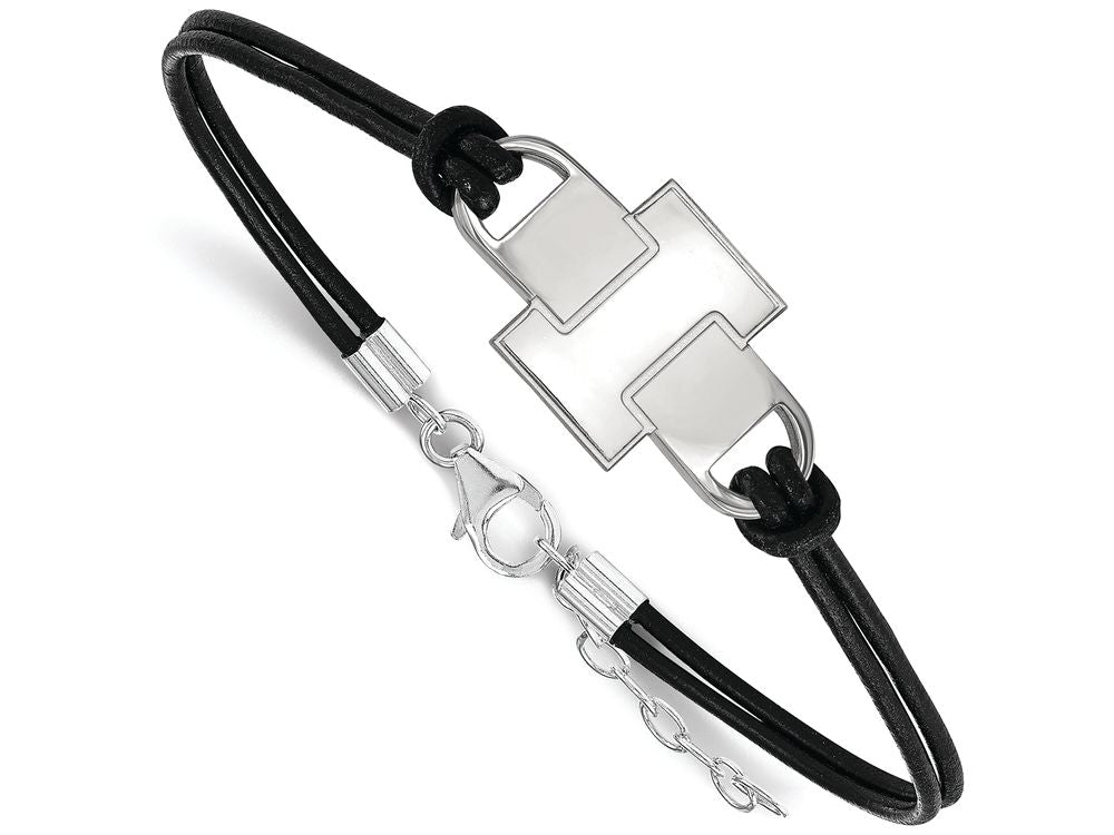 LogoArt Sterling Silver University Of Illinois Leather Bracelet Small Center