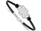 LogoArt Sterling Silver University Of Kentucky Leather Bracelet Small Center