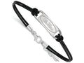 LogoArt Sterling Silver University Of Mississippi Leather Bracelet Small Center