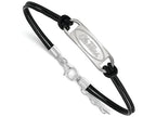 LogoArt Sterling Silver University Of Mississippi Leather Bracelet Small Center