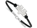 LogoArt Sterling Silver University Of Virginia Leather Bracelet Small Center