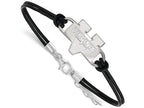 LogoArt Sterling Silver University Of Virginia Leather Bracelet Small Center