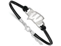 LogoArt Sterling Silver University Of Wisconsin Leather Bracelet Small Center
