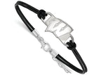 LogoArt Sterling Silver University Of Wisconsin Leather Bracelet Small Center