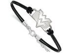 LogoArt Sterling Silver West Virginia University Leather Bracelet Small Center