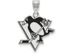 LogoArt Sterling Silver Pittsburgh Penguins Large Enamel Pendant Necklace