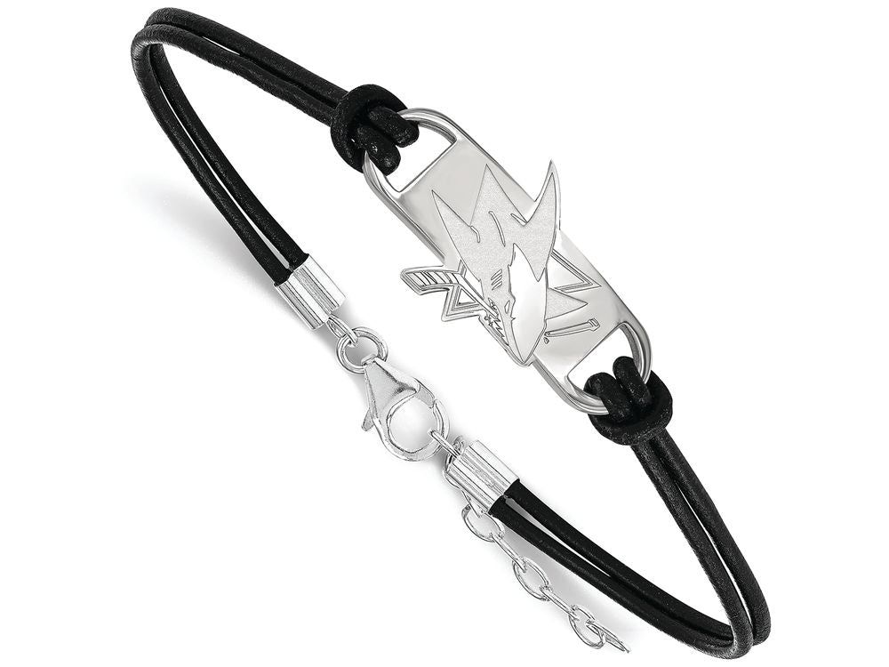 Logoart 925 Sterling Silver San Jose Sharks Small Center Leather Bracelet
