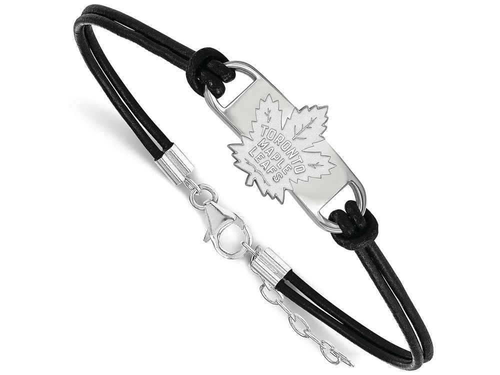 Logoart 925 Sterling Silver Toronto Maple Leafs Small Center Leather Bracelet