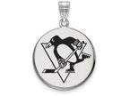 LogoArt Sterling Silver Pittsburgh Penguins Large Enamel Disc Pendant Necklace