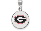 LogoArt Sterling Silver University Of Georgia Medium Enamel Disc Pendant Necklace