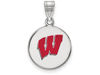LogoArt Sterling Silver University Of Wisconsin Medium Enamel Disc Pendant Necklace