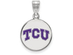 LogoArt Sterling Silver Texas Christian University Medium Enamel Disc Pendant Necklace