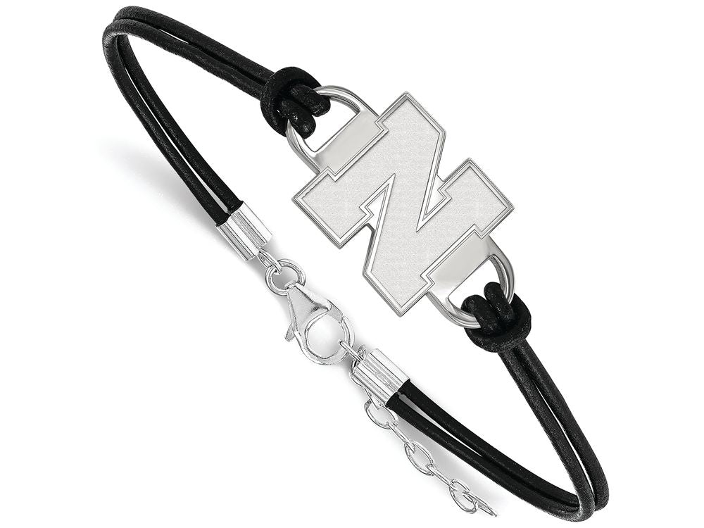 LogoArt Sterling Silver University Of Nebraska Small Leather Bracelet