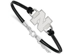 LogoArt Sterling Silver University Of Nebraska Small Leather Bracelet